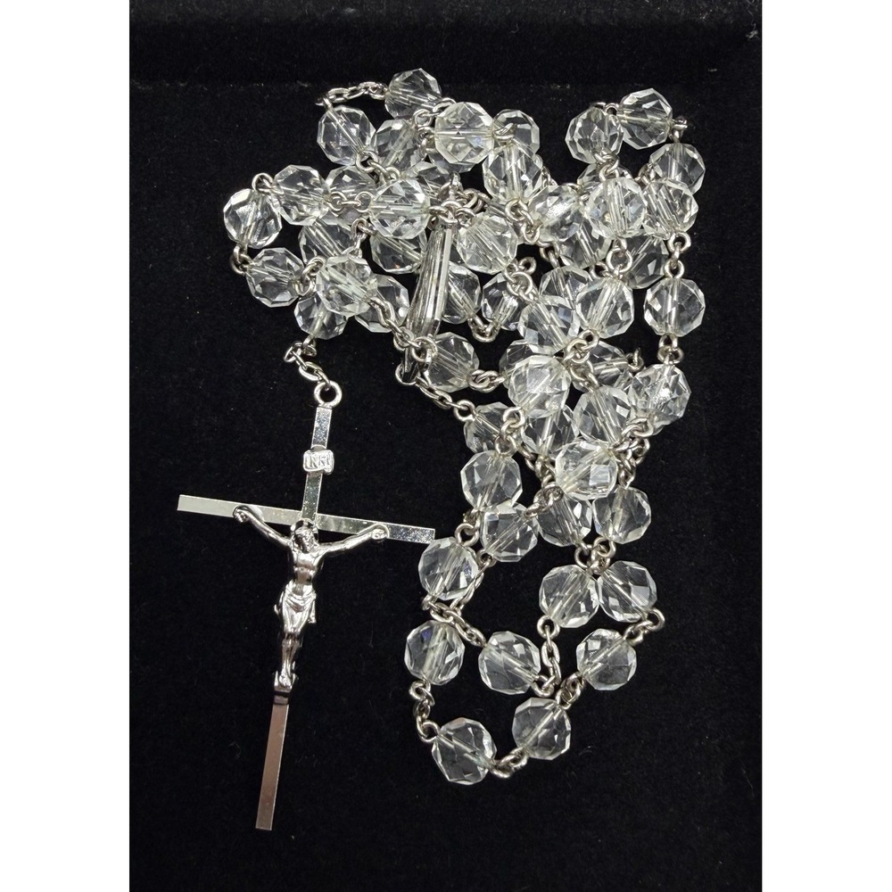 Crystal Rosary Beads Silver Tone Prayer Catholic Church First Communion Gift